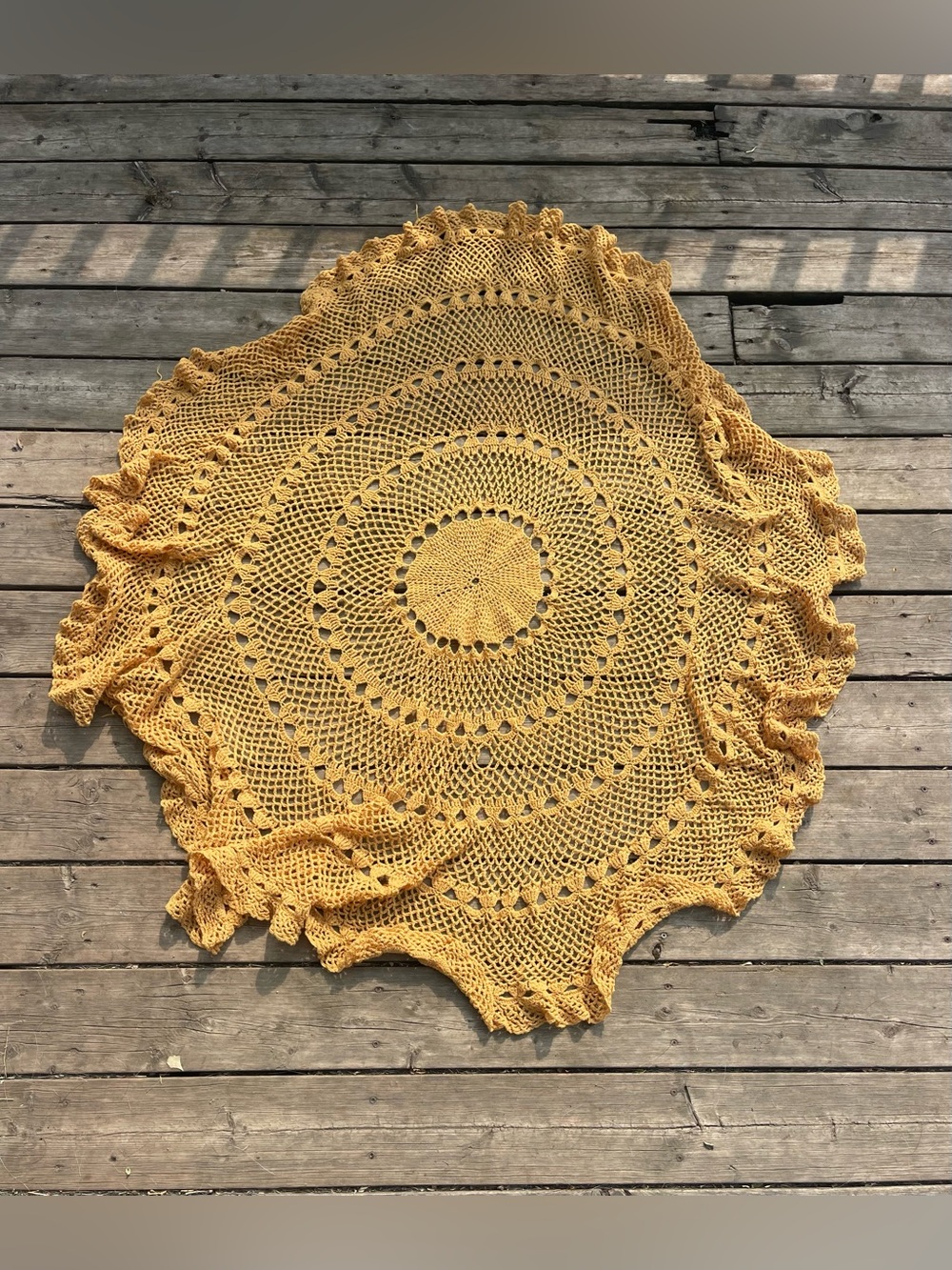 Source Unknown Mustard Yellow Crochet Round Throw Rug